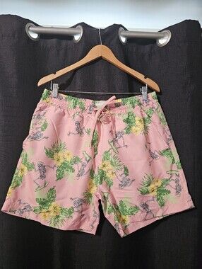 Men's Pink Tropical Skeleton Print 4th Deminsion Swim Shorts